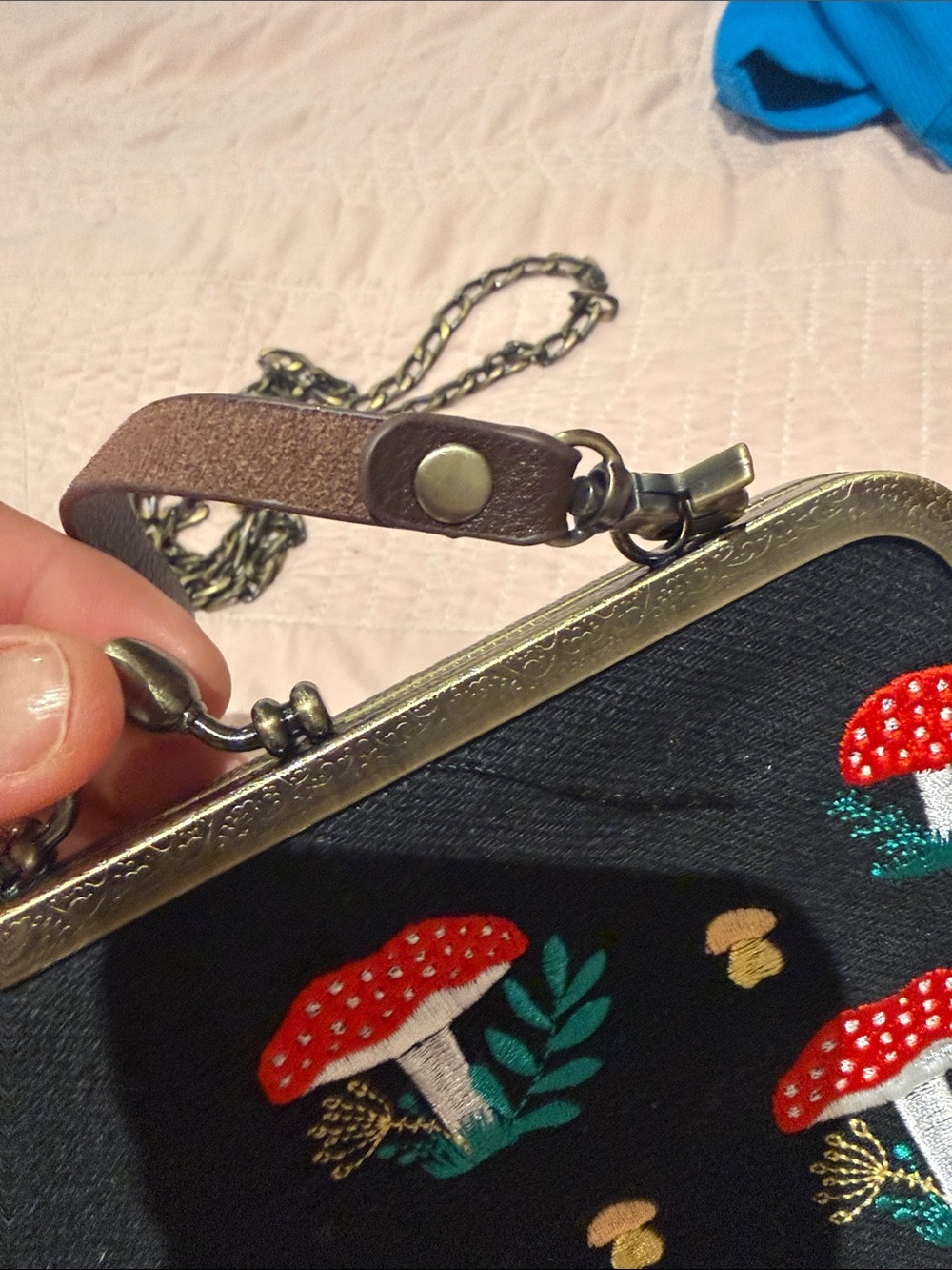 Embroidered Red Mushroom Frame Crossbody Bag - Women Bags - Picture 3 of 7